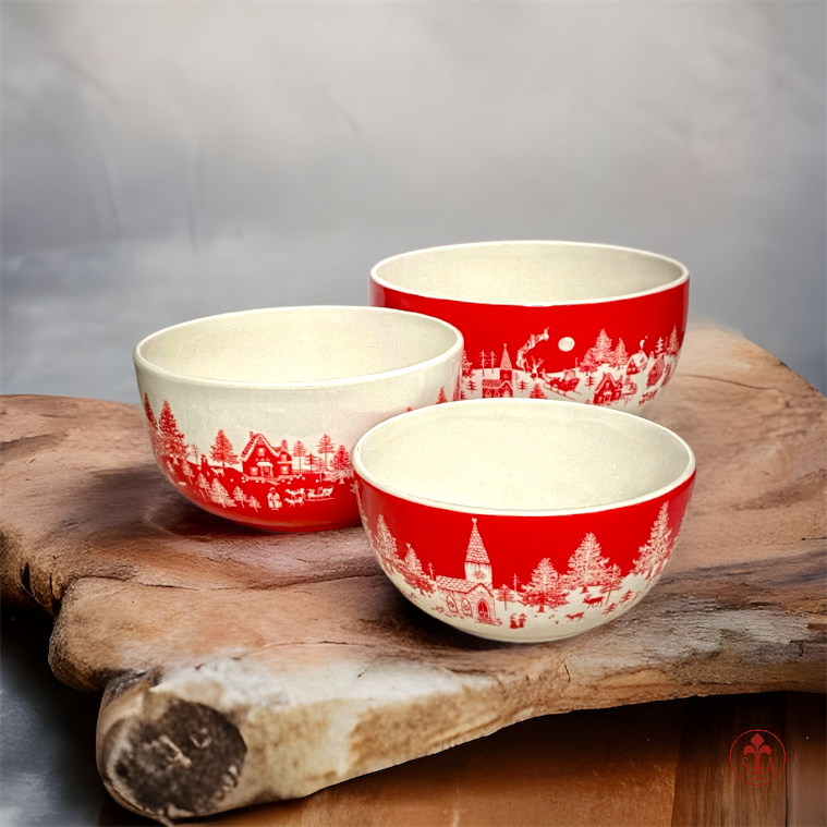 Toile Christmas Bowls, Set Of 3