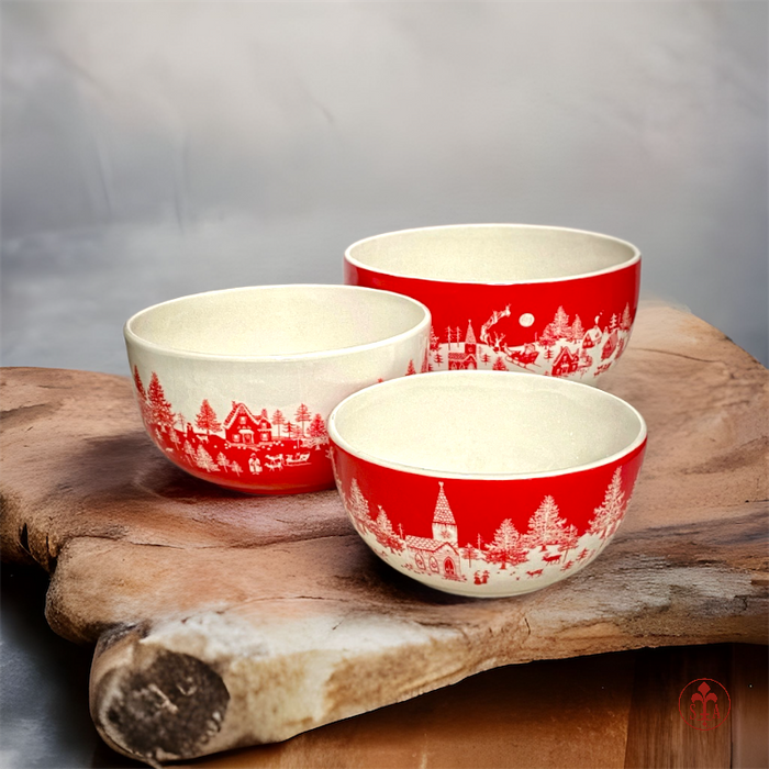 Toile Christmas Bowls, Set Of 3