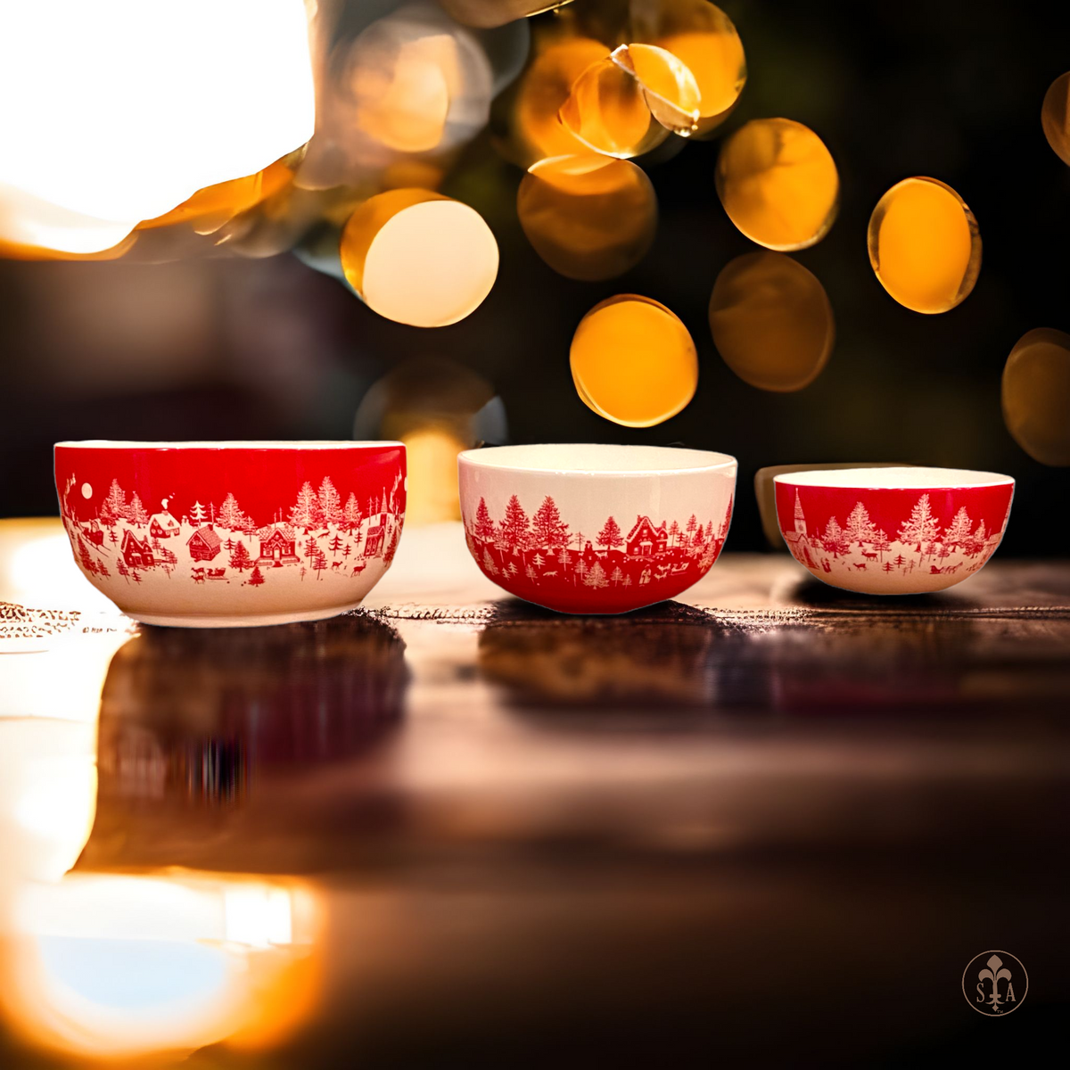 Toile Christmas Bowls, Set Of 3