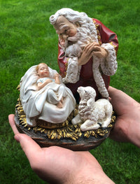 KNEELING 8" Santa with Sleeping Baby Jesus and Lamb Tree Topper - Summit Arbor