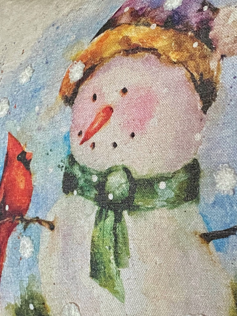 Snowman With Cardinals Christmas Pillow