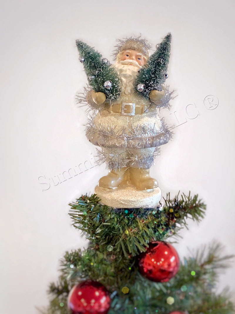 Bethany Lowe Woodland Jolly Santa With Trees Unique Christmas Tree Topper - Summit Arbor