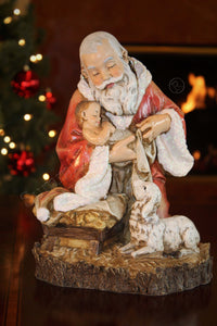 KNEELING 11.5" Santa with Baby Jesus Unique Tree Topper - Summit Arbor