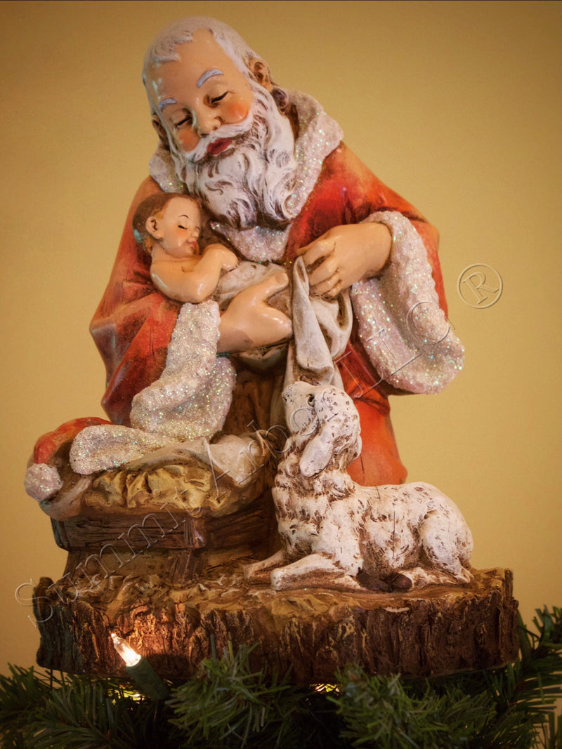 KNEELING 11.5" Santa with Baby Jesus Unique Tree Topper - Summit Arbor